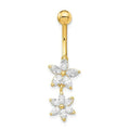 14K Solid Yellow Gold 14G Double CZ Flower Belly Button Ring