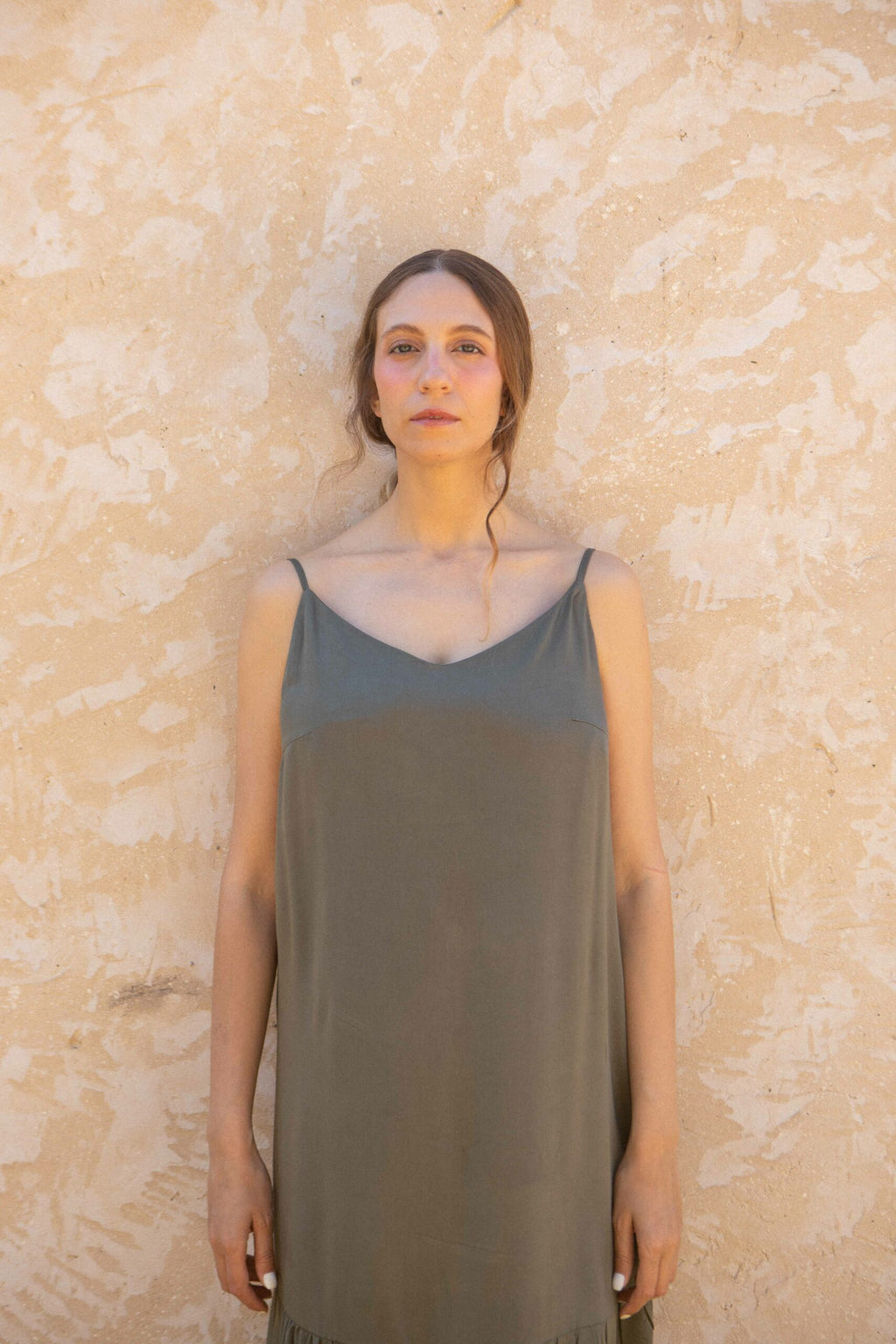 V-neck trapeze viscose camisole dress