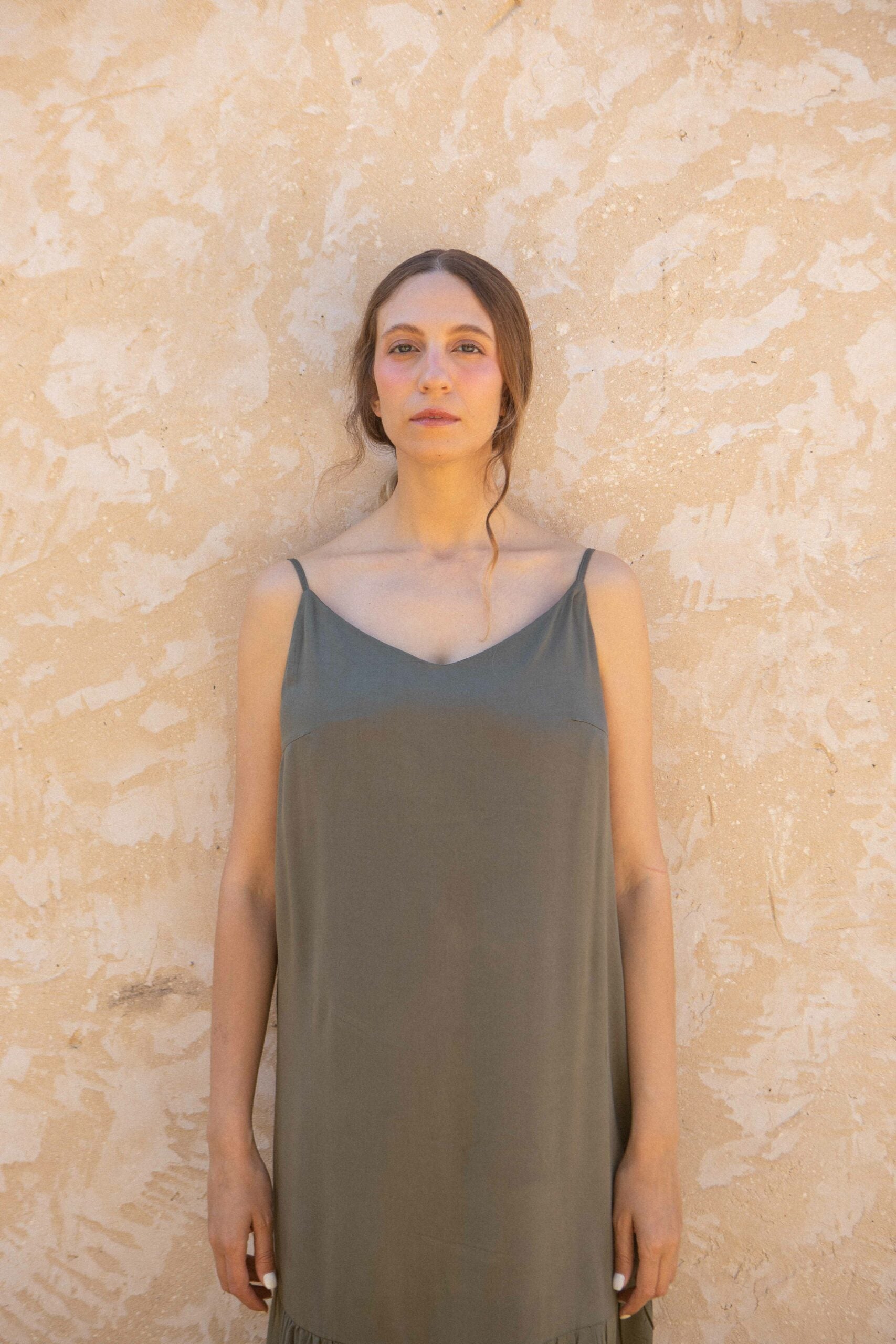 V-neck trapeze viscose camisole dress