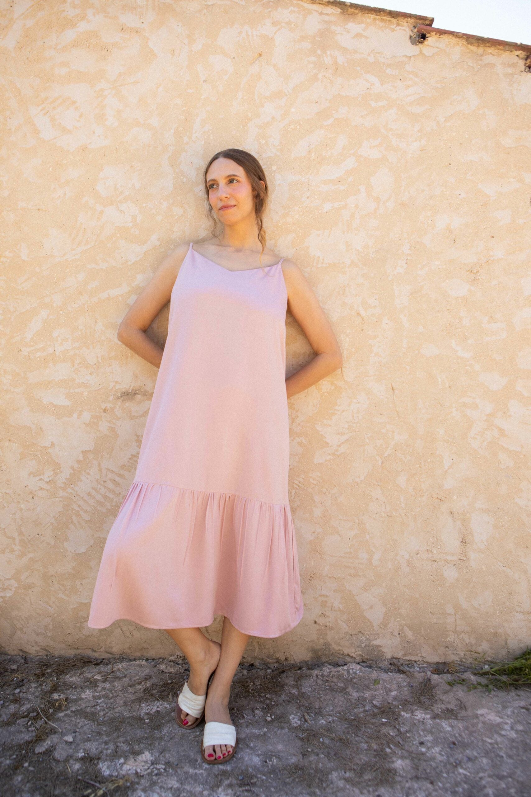 V-neck trapeze viscose camisole dress