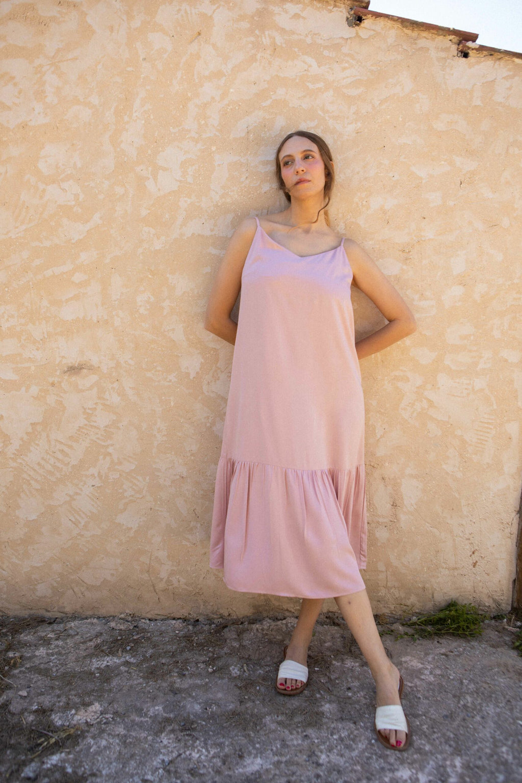 V-neck trapeze viscose camisole dress