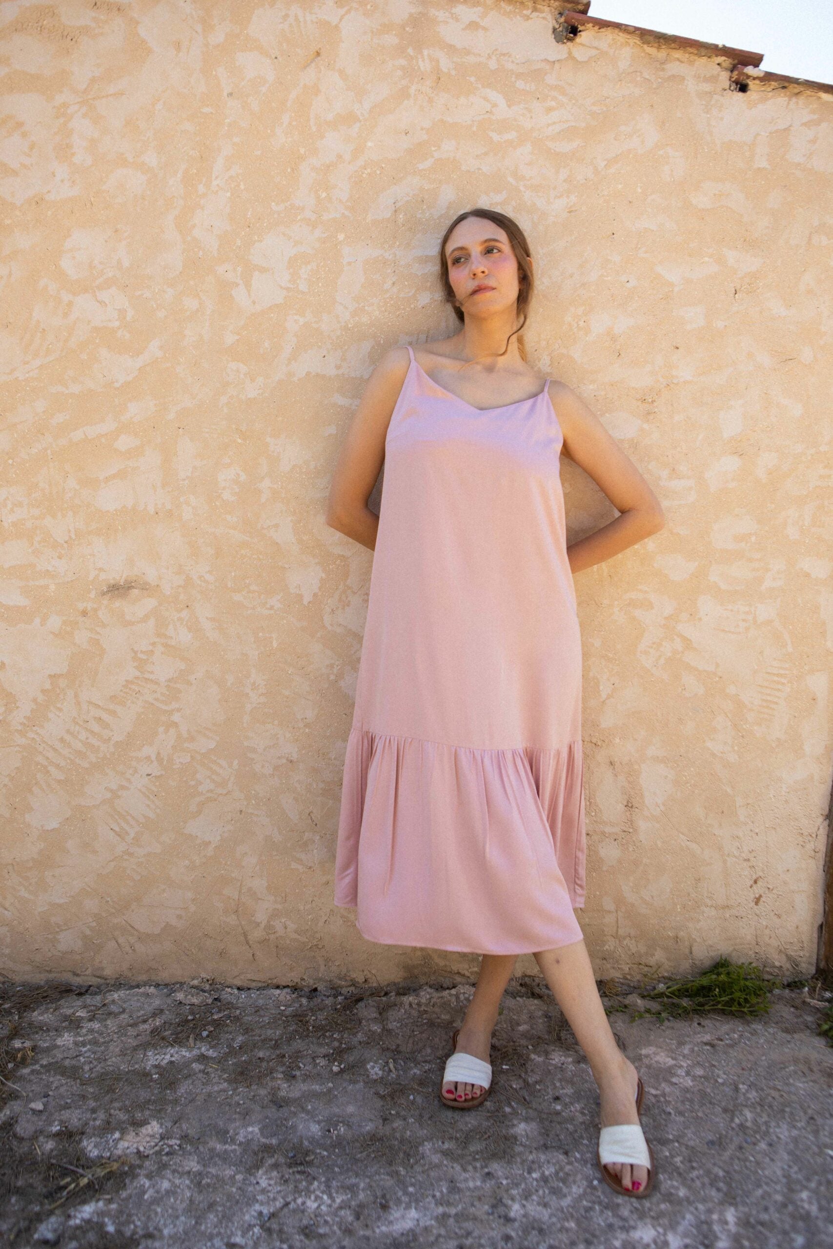 V-neck trapeze viscose camisole dress