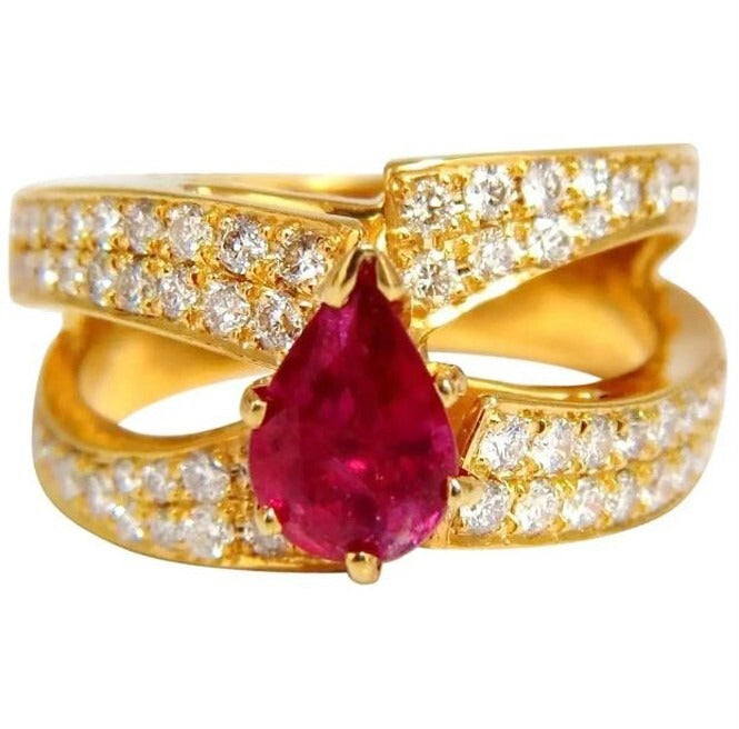 1.70ct Round Natural Diamond Ruby 14k Yellow Gold Wedding Cocktail Ring