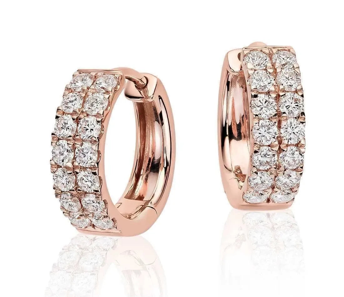 Superb 18K gold double-row hoop earrings, adorned with 0.82 carat round brilliant-cut diamonds