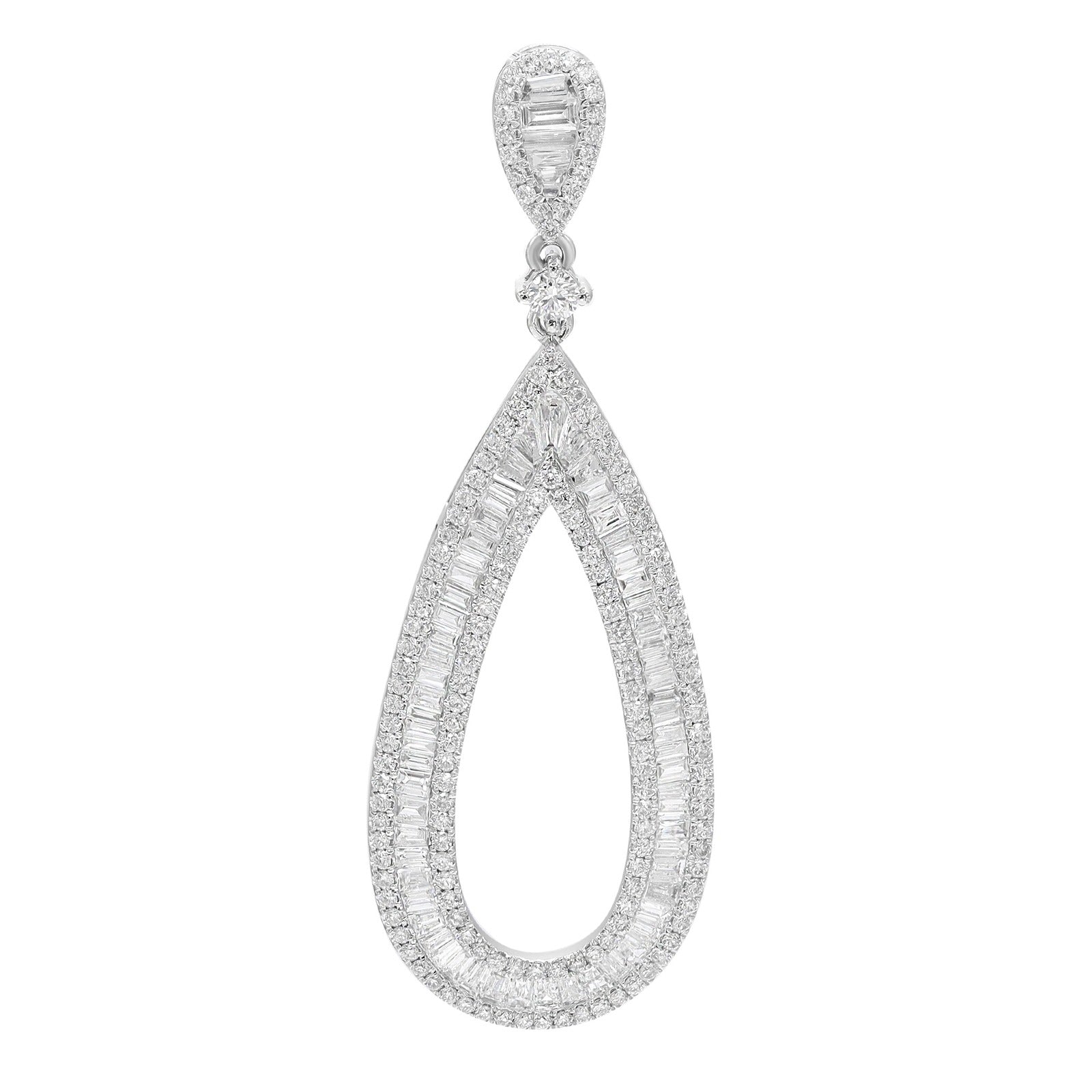 Statement baguette and round diamond earrings in 18k white gold, 3.31 carats total