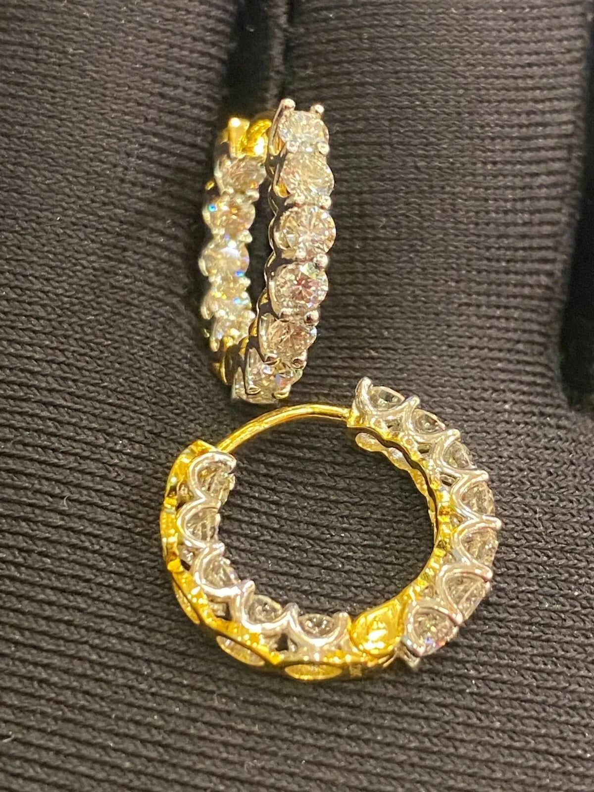 18K gold hoop earrings, set with 1.68 carats total weight of "inside-out" round brilliant-cut diamonds