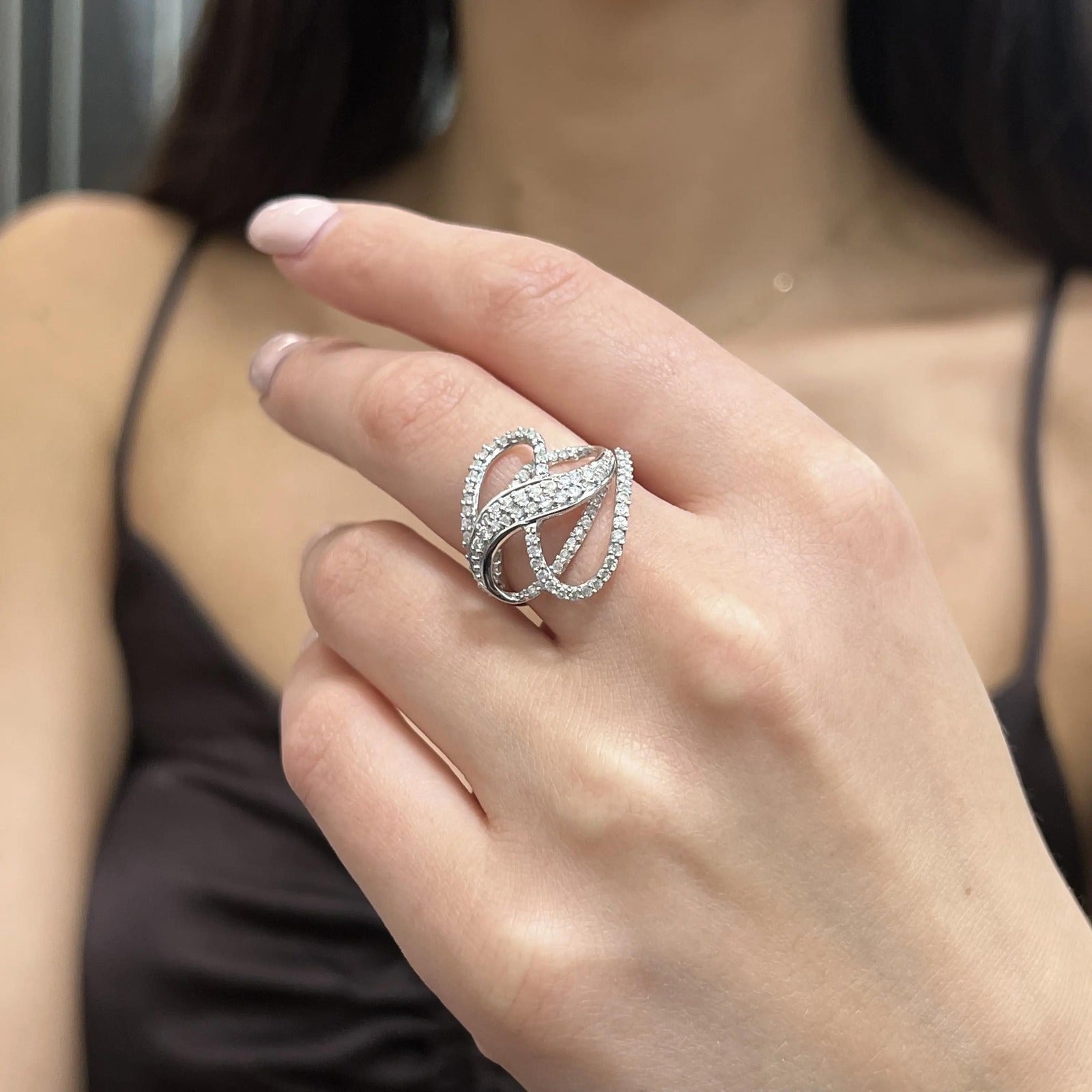 Women's 14K White Gold 0.85 ct Total Weight Round Diamond Cocktail Ring, Prong Set, Size 6