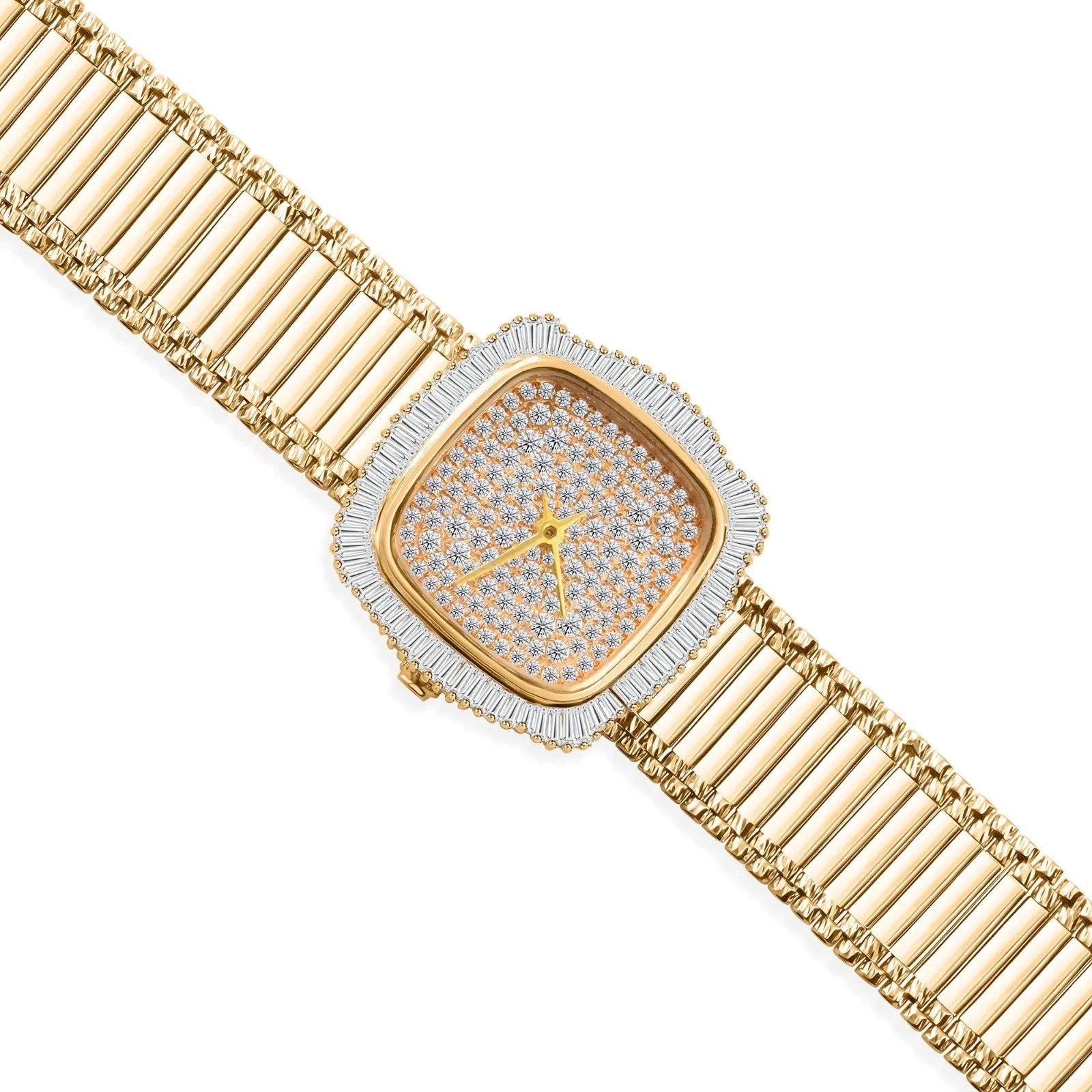 2.93 ct Natural SI/H Diamond Bangle Watch Women's Luxury 18K Yellow Gold Bracelet