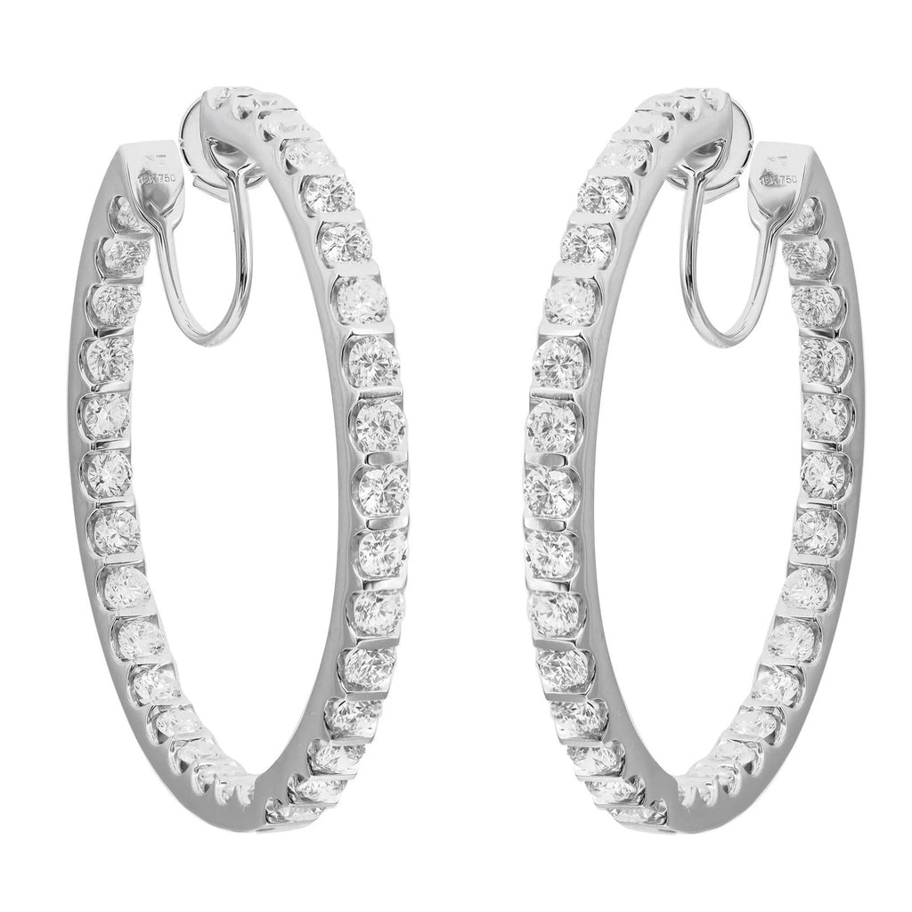 18k White Gold "Inside Out" Round Diamond Hoop Earrings, 4.76 carats total, 1.5 inches