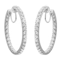 18k White Gold "Inside Out" Round Diamond Hoop Earrings, 4.76 carats total, 1.5 inches