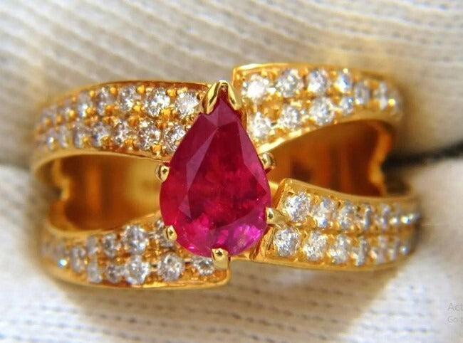 1.70ct Round Natural Diamond Ruby 14k Yellow Gold Wedding Cocktail Ring