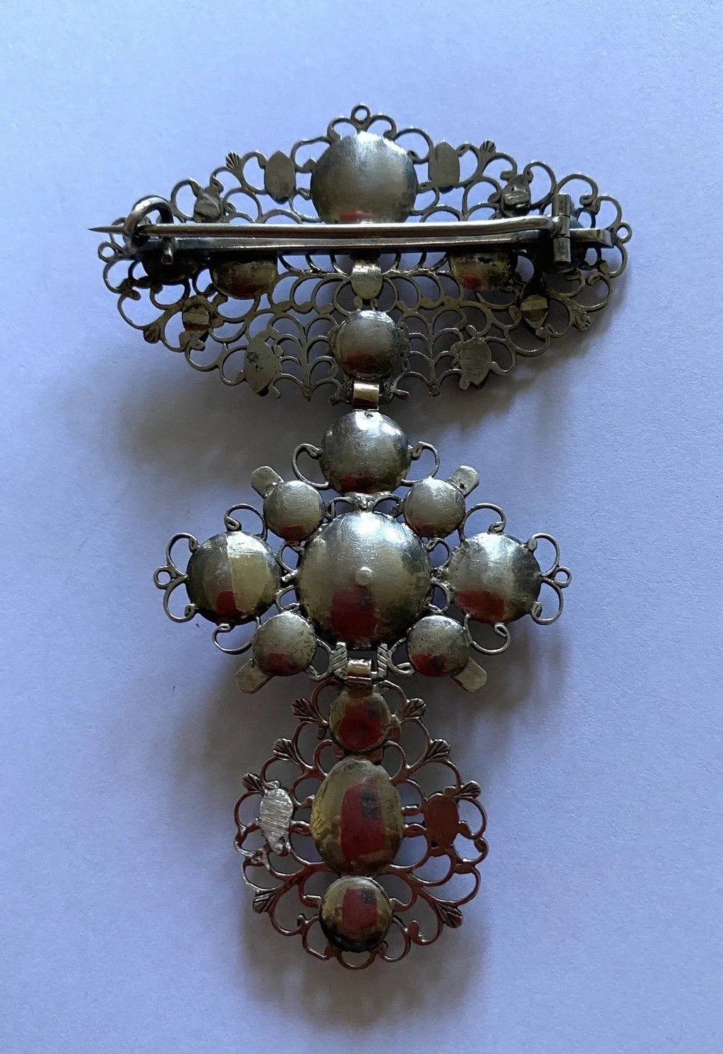 Early 19th Century Jewelry. Butterfly or Flemish Cross mounted as a Brooch. Silver, Gold