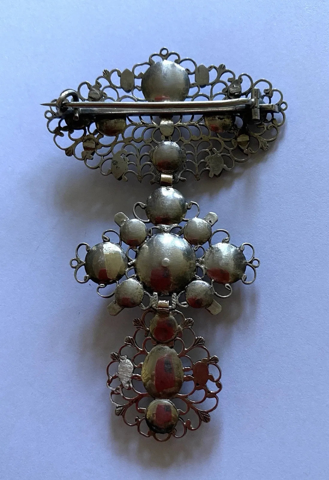 Early 19th Century Jewelry. Butterfly or Flemish Cross mounted as a Brooch. Silver, Gold