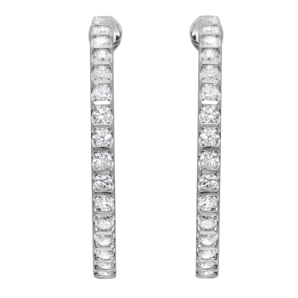 18k White Gold "Inside Out" Round Diamond Hoop Earrings, 4.76 carats total, 1.5 inches