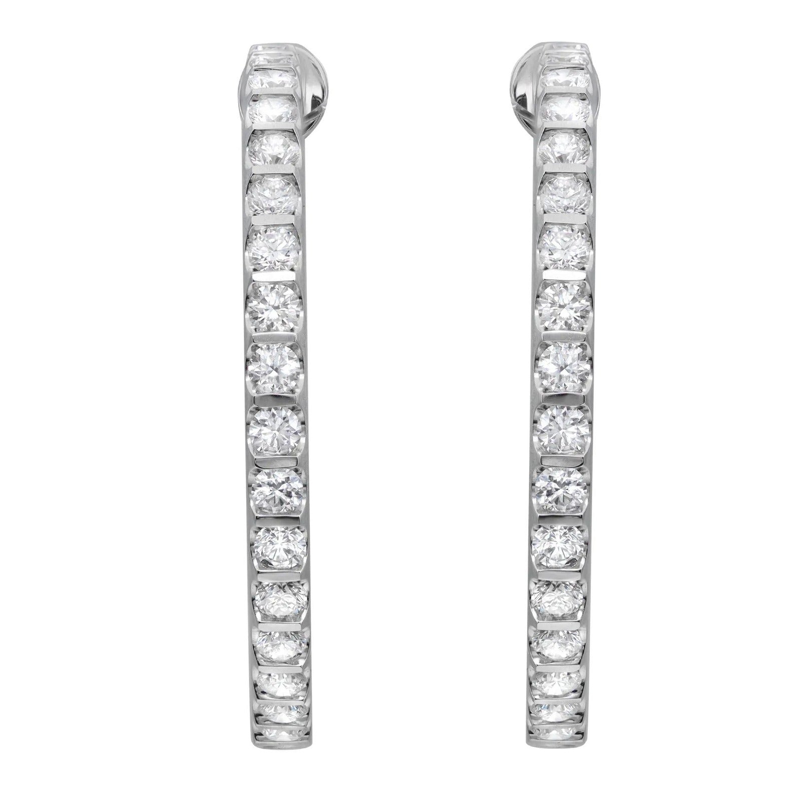 18k White Gold "Inside Out" Round Diamond Hoop Earrings, 4.76 carats total, 1.5 inches