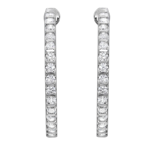18k White Gold "Inside Out" Round Diamond Hoop Earrings, 4.76 carats total, 1.5 inches