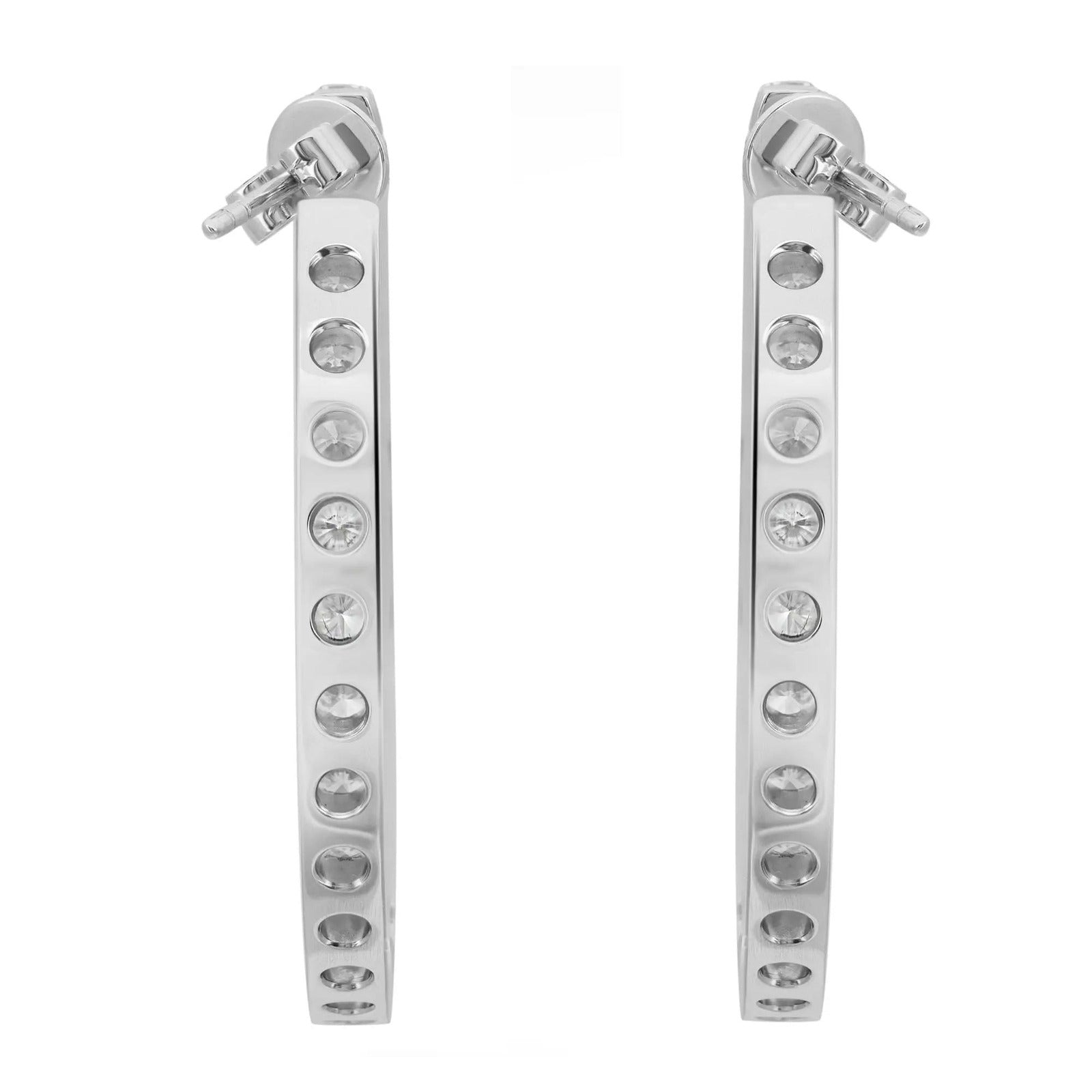 18k White Gold "Inside Out" Round Diamond Hoop Earrings, 4.76 carats total, 1.5 inches