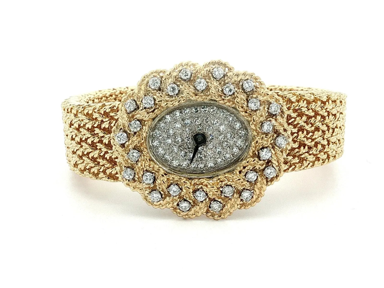 Vintage M&W Ullmann 14K gold diamond dial basket weave link bracelet watch-