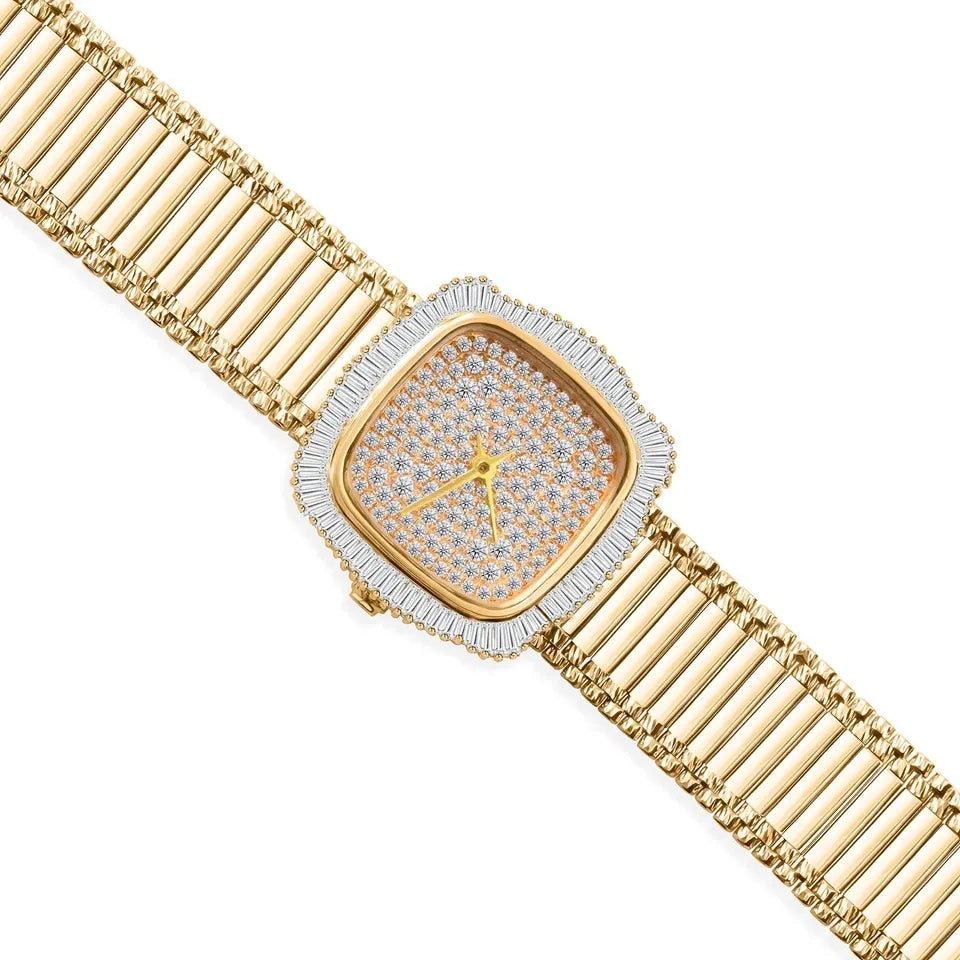 2.93 ct Natural SI/H Diamond Bangle Watch Women's Luxury 18K Yellow Gold Bracelet