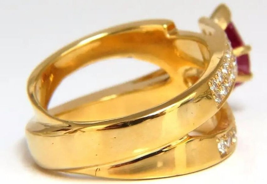 1.70ct Round Natural Diamond Ruby 14k Yellow Gold Wedding Cocktail Ring