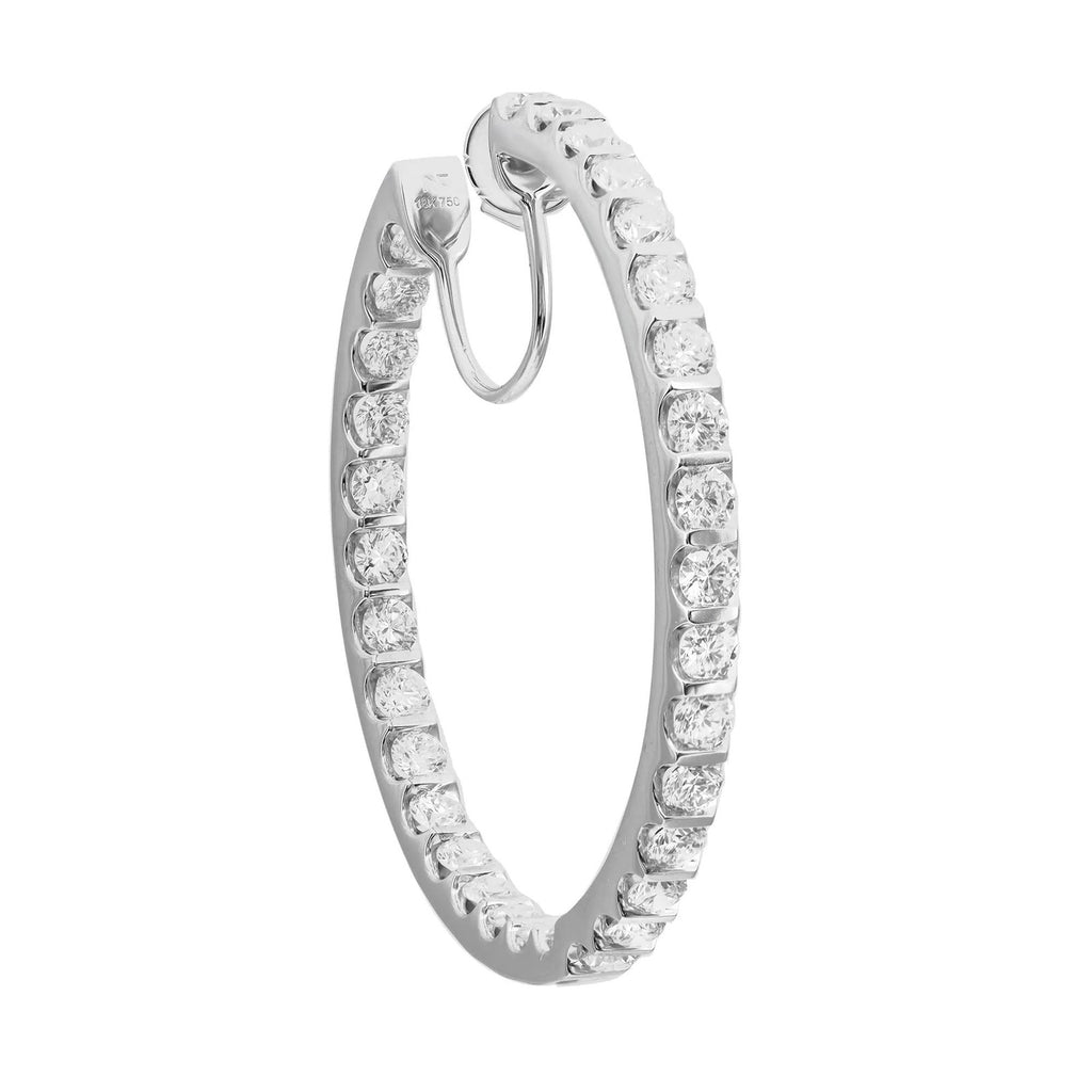 18k White Gold "Inside Out" Round Diamond Hoop Earrings, 4.76 carats total, 1.5 inches