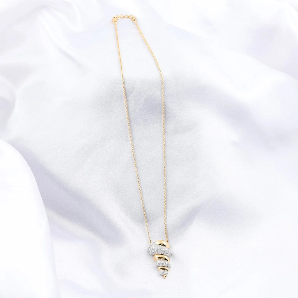 18K Solid Yellow Gold Necklace with 1.55 ct SI/H Diamond Pendant