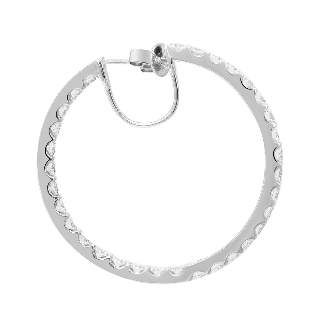 18k White Gold "Inside Out" Round Diamond Hoop Earrings, 4.76 carats total, 1.5 inches