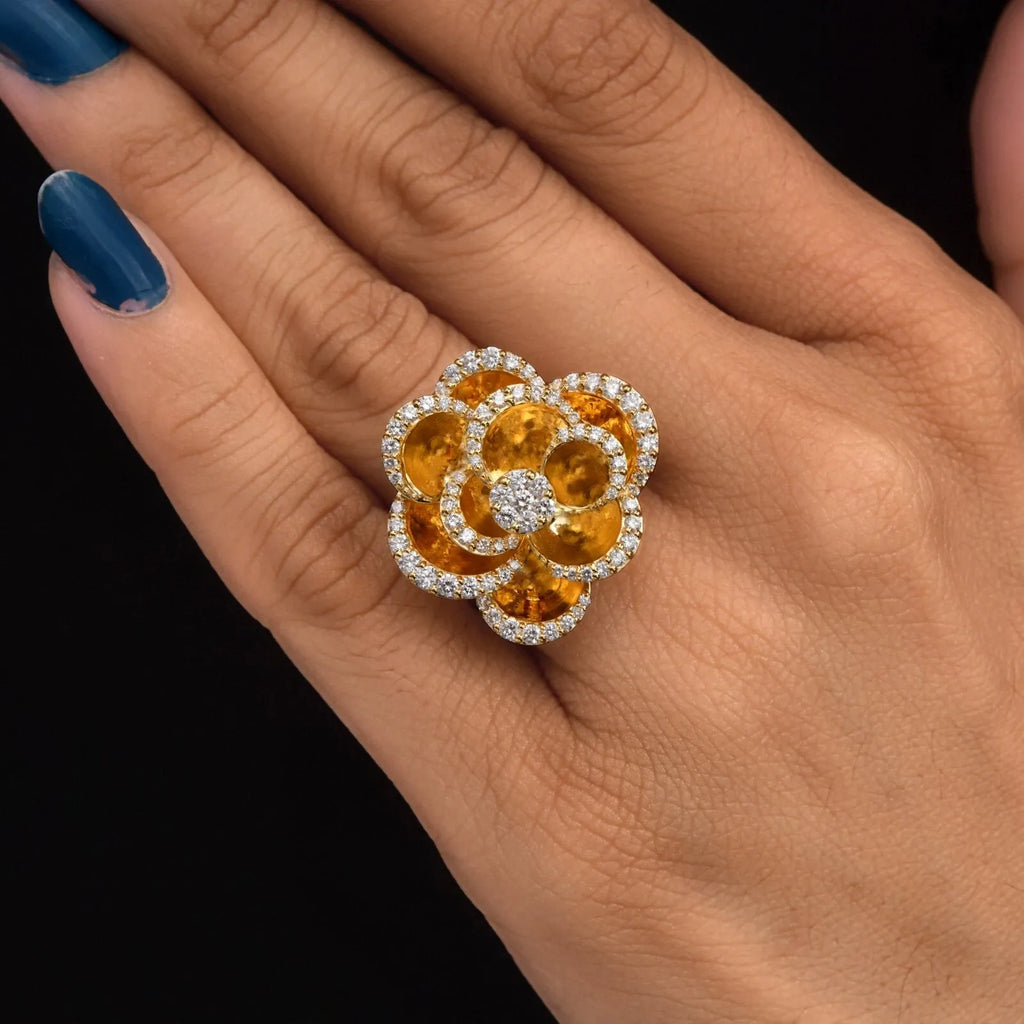 1.19 Ct SI/H Round Natural Diamond Cocktail Ring in 14k Solid Yellow Gold