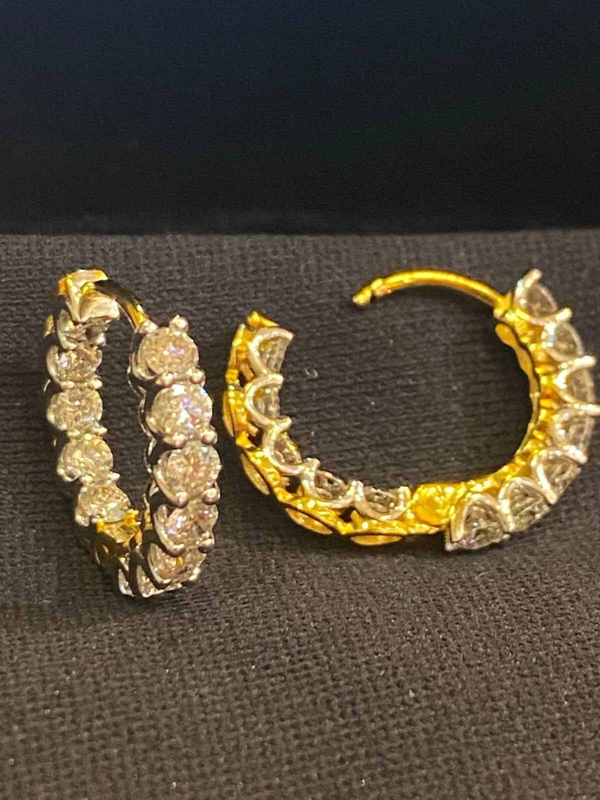 18K gold hoop earrings, set with 1.68 carats total weight of "inside-out" round brilliant-cut diamonds