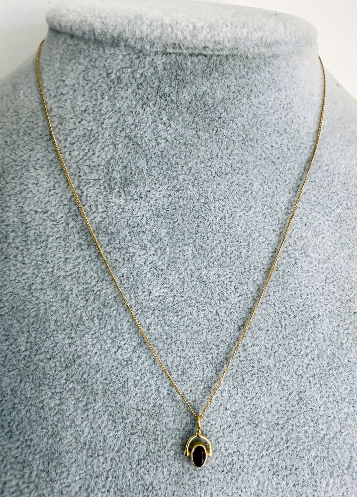 18K Solid Gold Necklace with Burgundy Stone - 40 cm