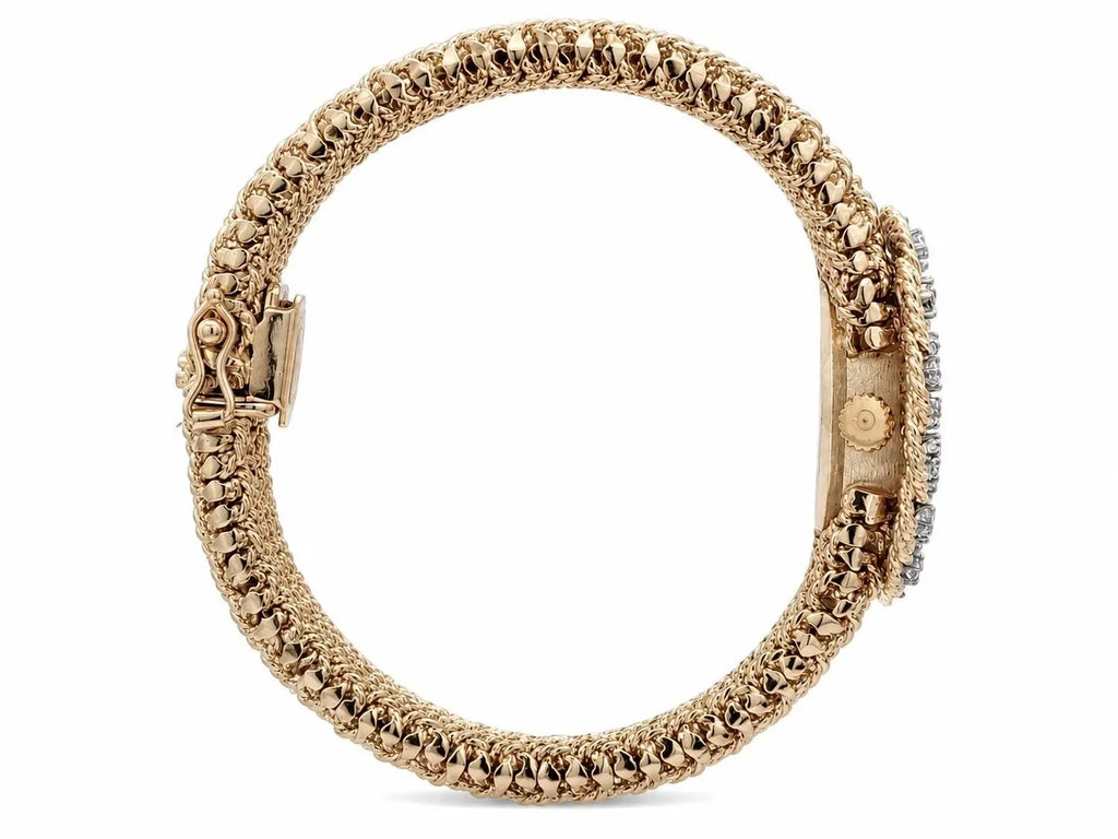 Vintage M&W Ullmann 14K gold diamond dial basket weave link bracelet watch-