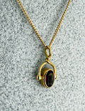 18K Solid Gold Necklace with Burgundy Stone - 40 cm