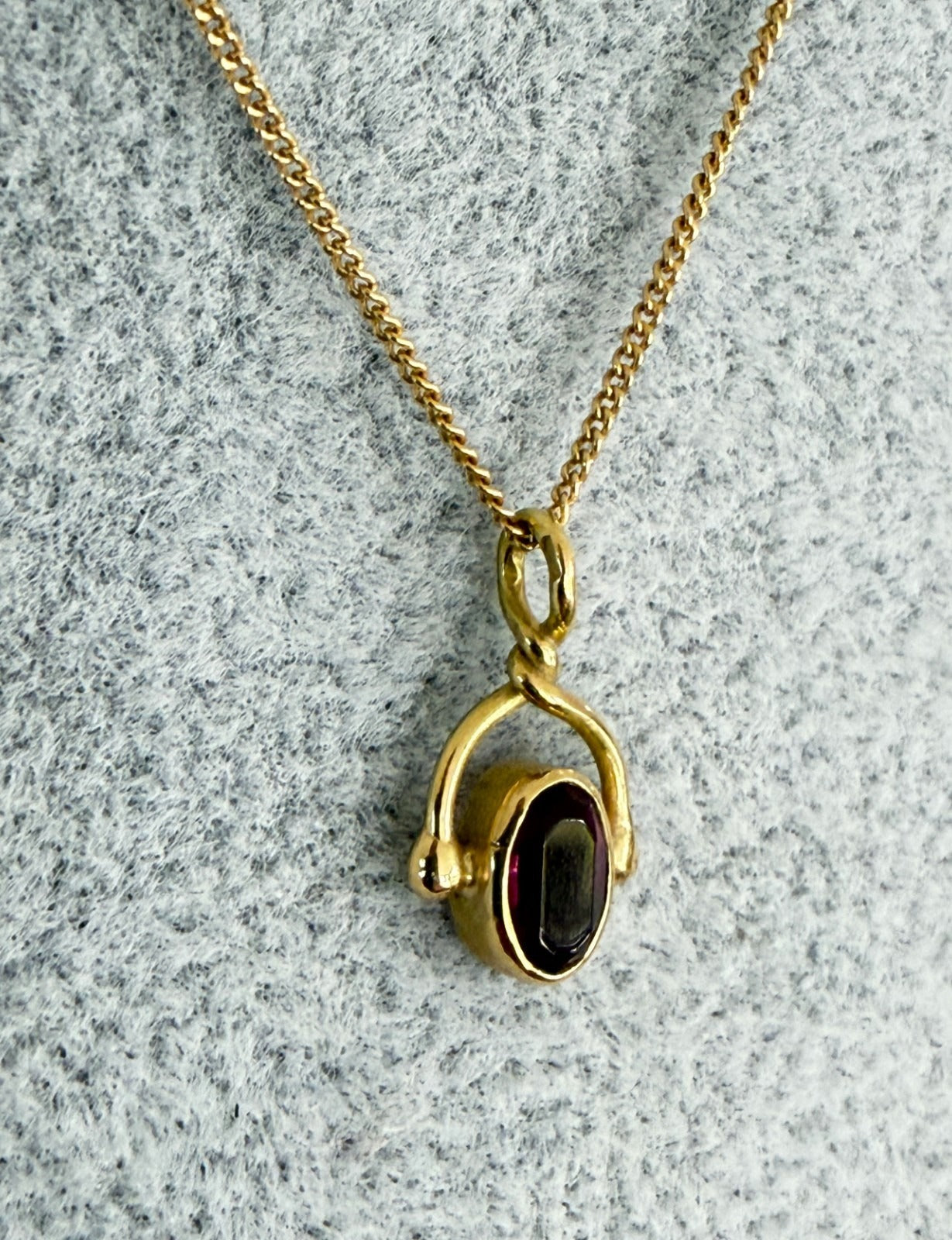 18K Solid Gold Necklace with Burgundy Stone - 40 cm