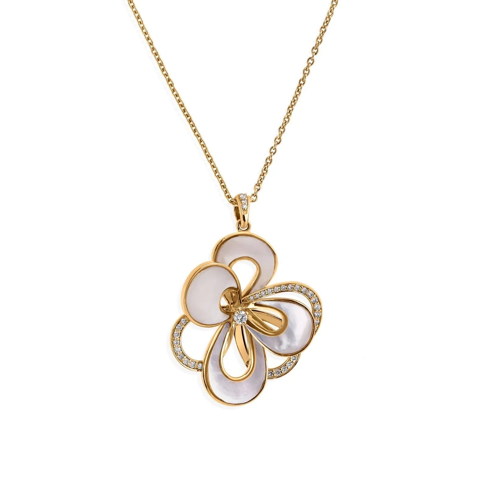 5.51 CT SI/H Diamond Chain Pendant in Mother of Pearl, New in 18k Yellow Gold