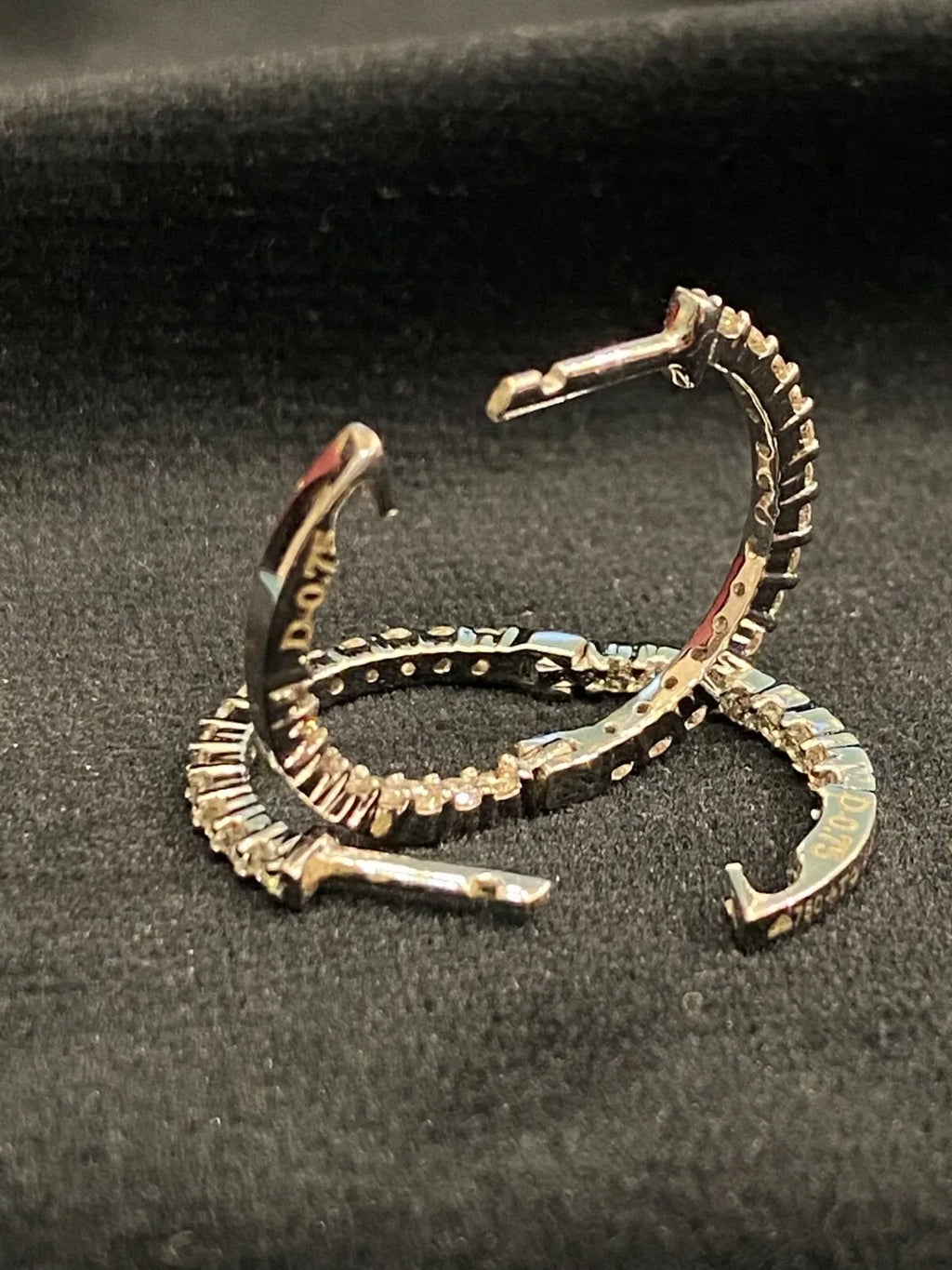 18K gold hoop earrings, set with 0.75 carats total weight of round brilliant-cut "inside-out" diamonds