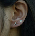 Three Diamond Ear Stud 14k Solid Gold Delicate Body Piercing Jewelry