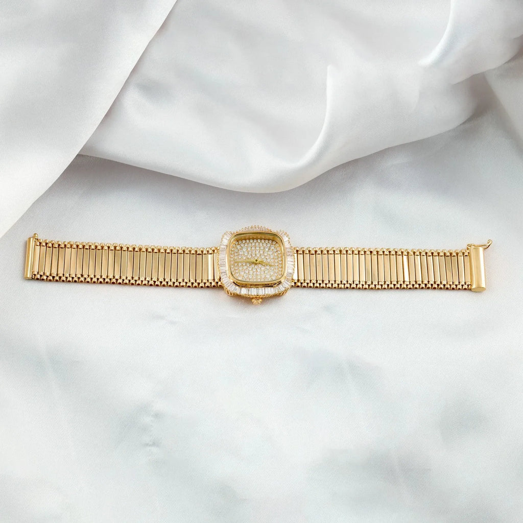 2.93 ct Natural SI/H Diamond Bangle Watch Women's Luxury 18K Yellow Gold Bracelet