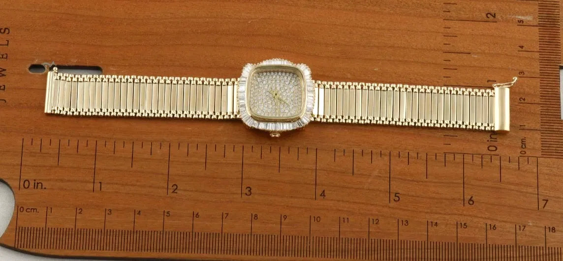 2.93 ct Natural SI/H Diamond Bangle Watch Women's Luxury 18K Yellow Gold Bracelet
