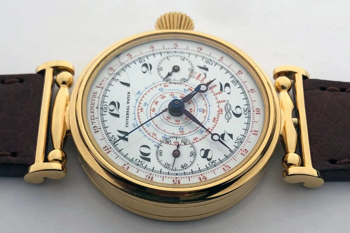 Rare VINTAGE Swiss Mechanical UNIVERSAL Gilded Chronograph Wristwatch Marriage-
