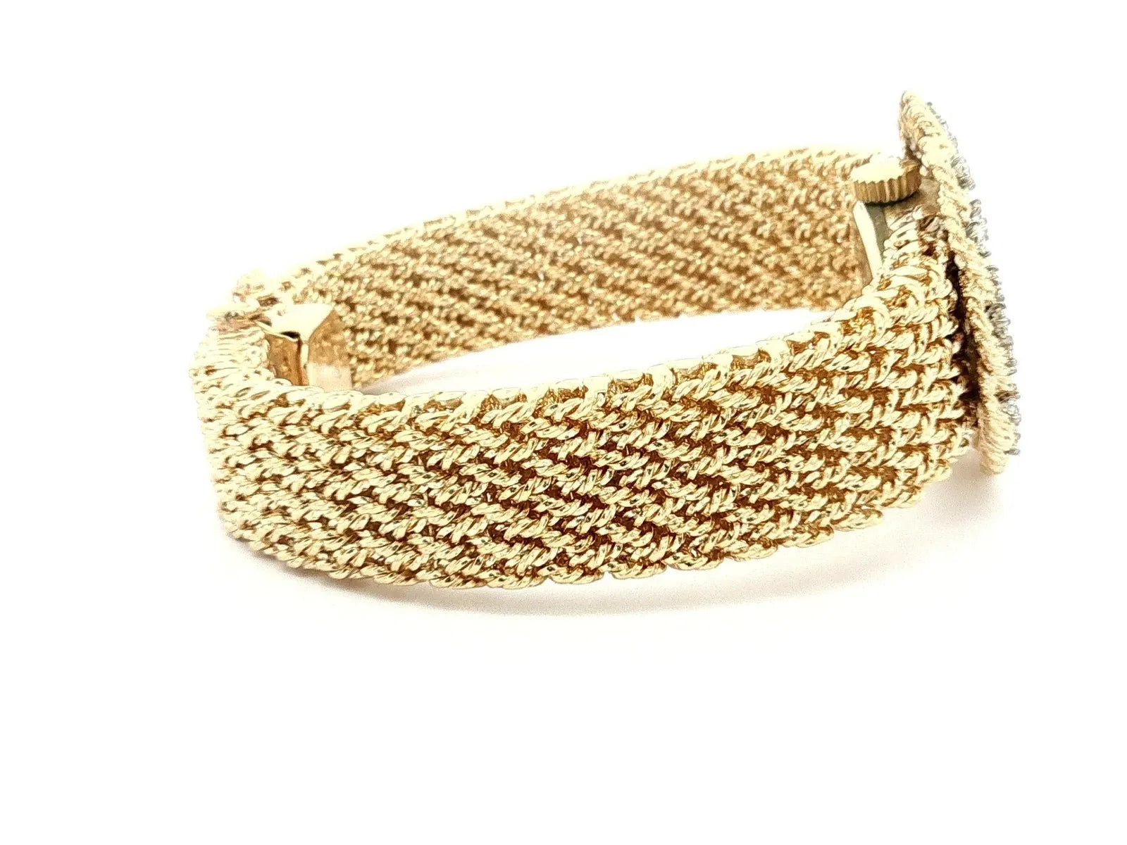 Vintage M&W Ullmann 14K gold diamond dial basket weave link bracelet watch-