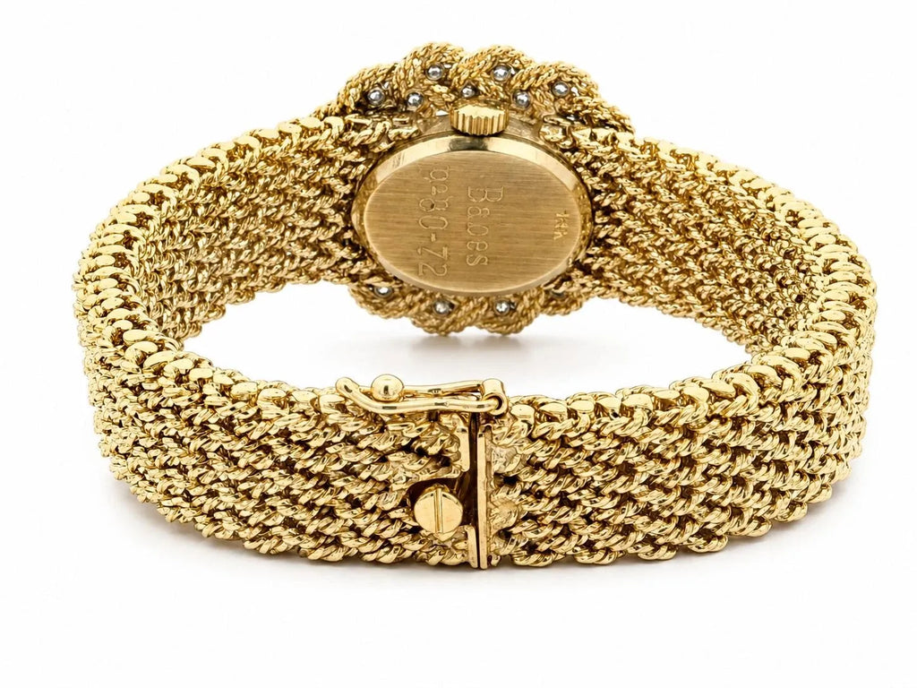 Vintage M&W Ullmann 14K gold diamond dial basket weave link bracelet watch-