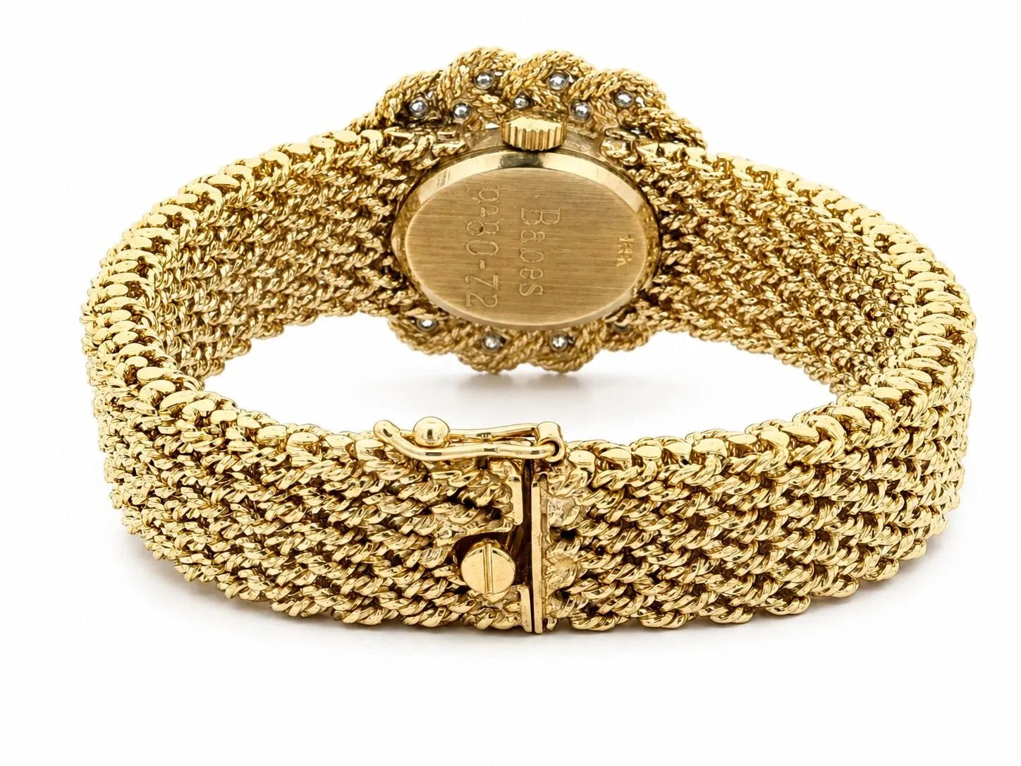 Vintage M&W Ullmann 14K gold diamond dial basket weave link bracelet watch-