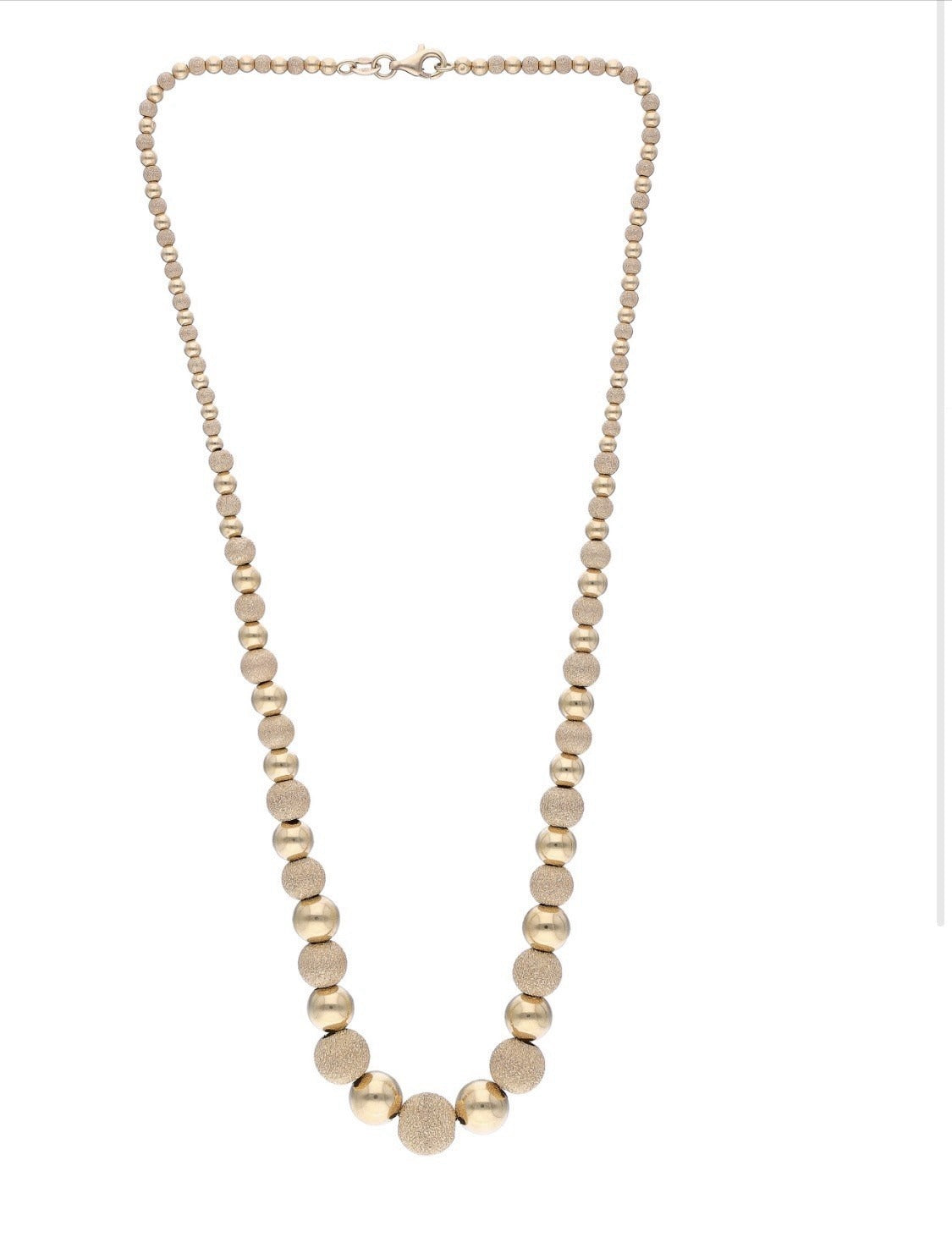 VINTAGE 18K (750) YELLOW GOLD NECKLACE – SATIN AND POLISHED BEADS – 45 CM – 13 GRAMS