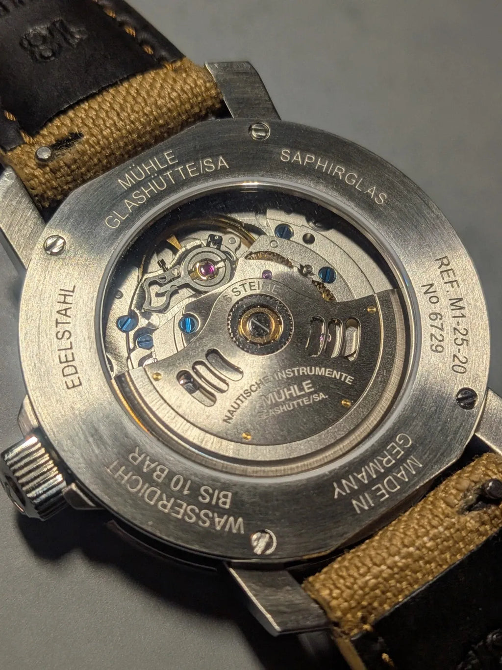 Mühle Glashütte 29ER, new condition, with sand-colored textile strap_M1-25-29-CB