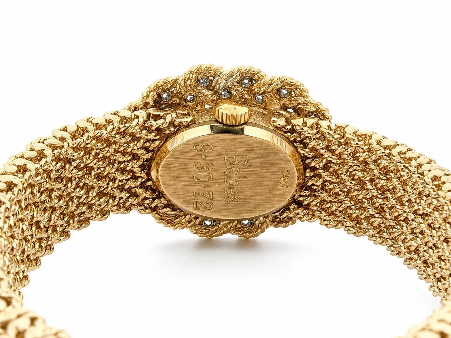 Vintage M&W Ullmann 14K gold diamond dial basket weave link bracelet watch-