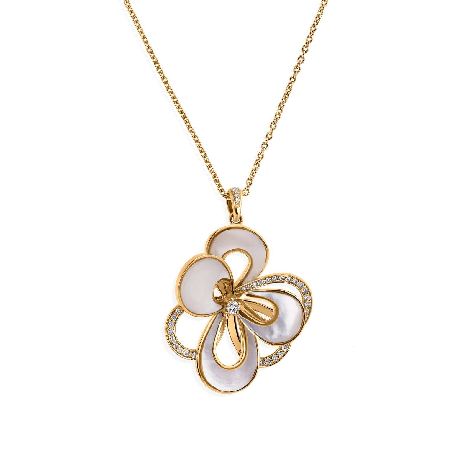 5.51 CT SI/H Diamond Chain Pendant in Mother of Pearl, New in 18k Yellow Gold