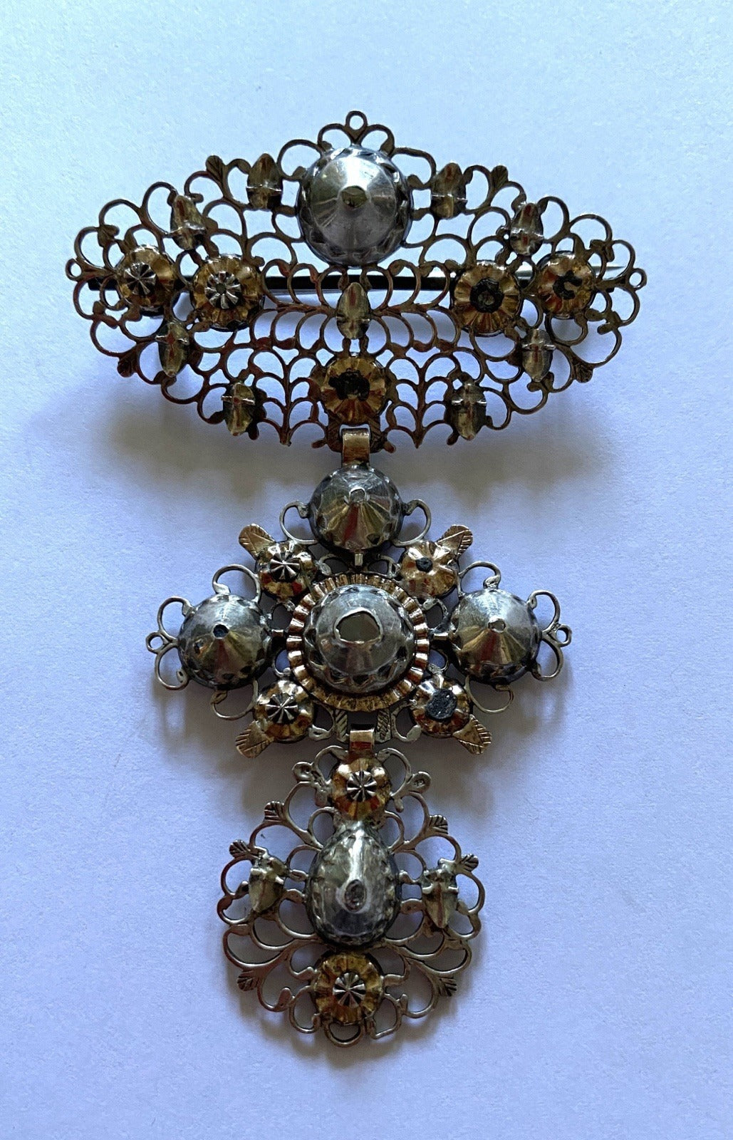 Early 19th Century Jewelry. Butterfly or Flemish Cross mounted as a Brooch. Silver, Gold