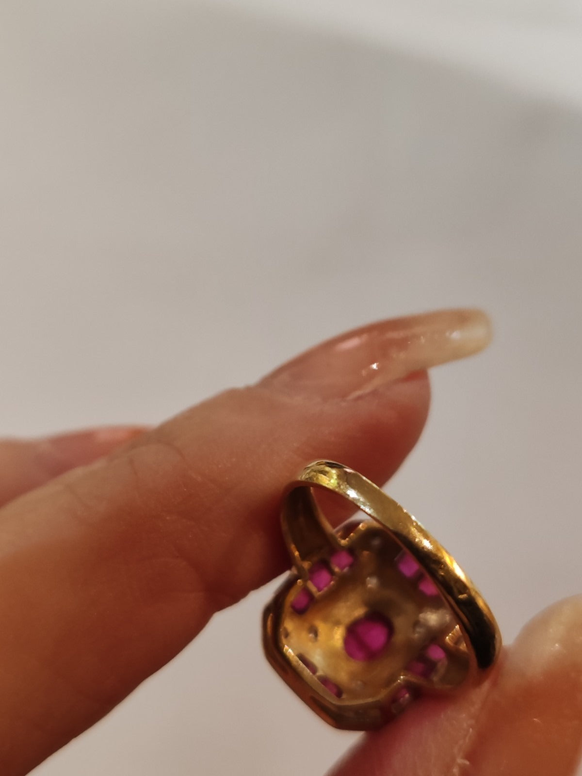 18K yellow gold rectangular ruby and diamond ring