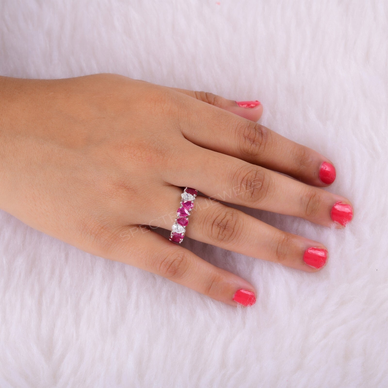 5.98Ct Genuine Ruby & Diamond Wedding Engagement Ring Gift for