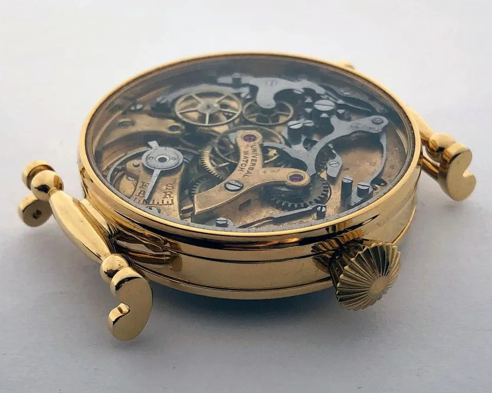 Rare VINTAGE Swiss Mechanical UNIVERSAL Gilded Chronograph Wristwatch Marriage-